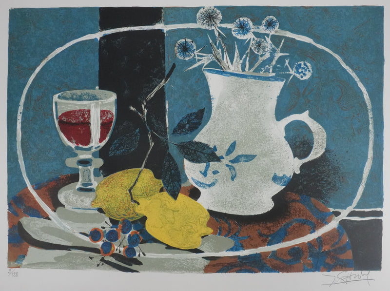 Yves GANNE : Nature morte aux citrons, Lithographie originale signée