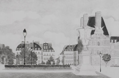 Camille COMBE : Au jardin des Tuileries, Gravure originale signée