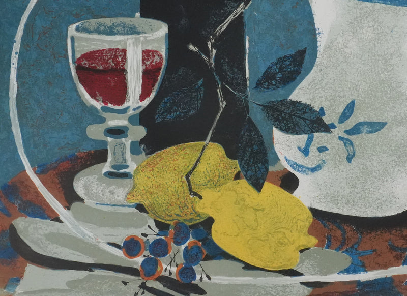 Yves GANNE : Nature morte aux citrons, Lithographie originale signée