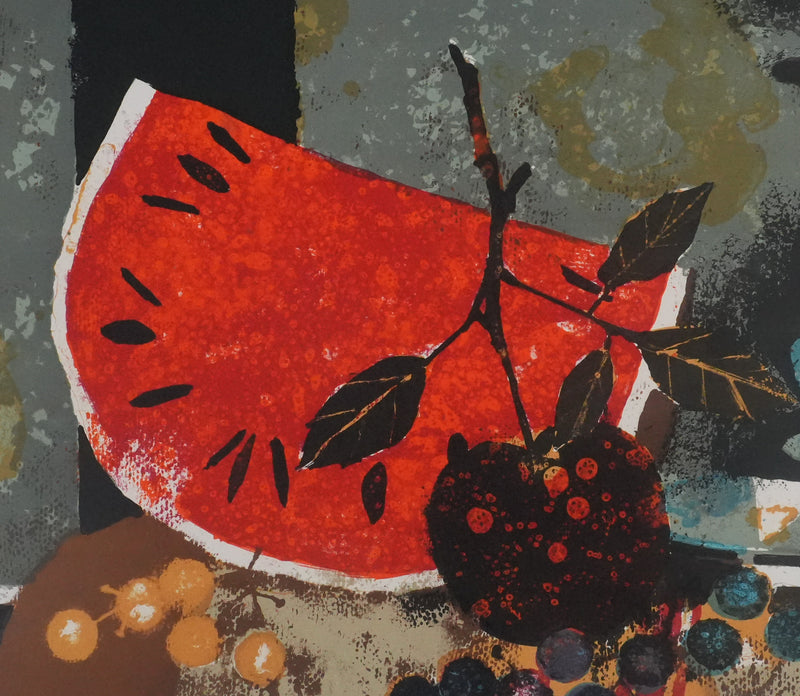 Yves GANNE : La pastèque et la bougie, Lithographie originale signée