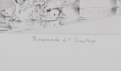 Camille COMBE : Promenade à l'Ermitage, Gravure originale signée