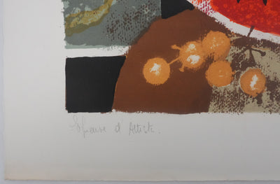 Yves GANNE : La pastèque et la bougie, Lithographie originale signée