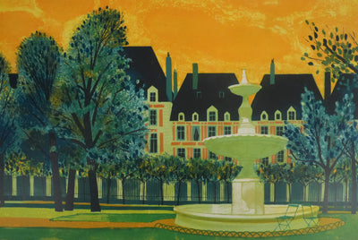 Yves GANNE : La fontaine du parc, Lithographie originale signée