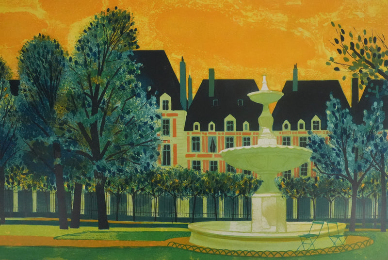 Yves GANNE : La fontaine du parc, Lithographie originale signée