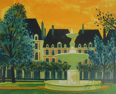 Yves GANNE : La fontaine du parc, Lithographie originale signée