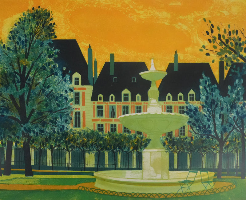 Yves GANNE : La fontaine du parc, Lithographie originale signée