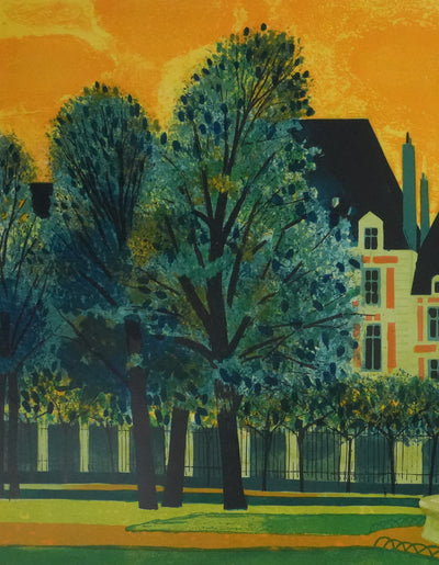 Yves GANNE : La fontaine du parc, Lithographie originale signée