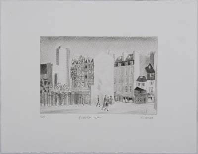 Camille COMBE : Quartier latin, Gravure originale signée