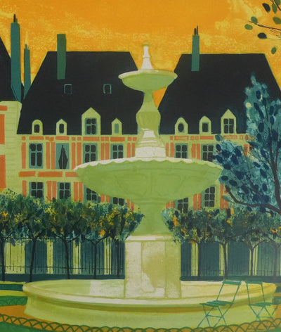 Yves GANNE : La fontaine du parc, Lithographie originale signée