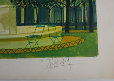 Yves GANNE : La fontaine du parc, Lithographie originale signée