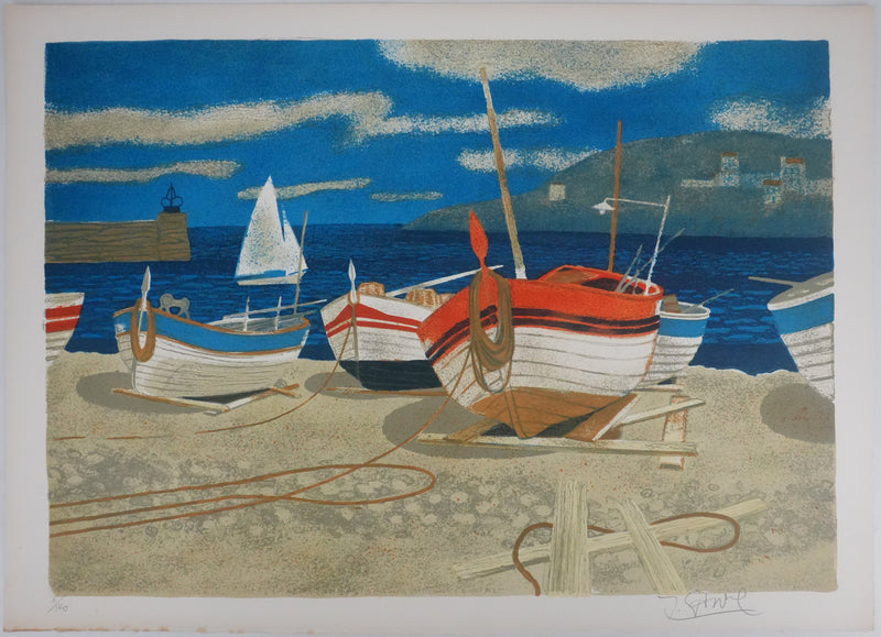 Yves GANNE : Les bateaux, Lithographie originale signée