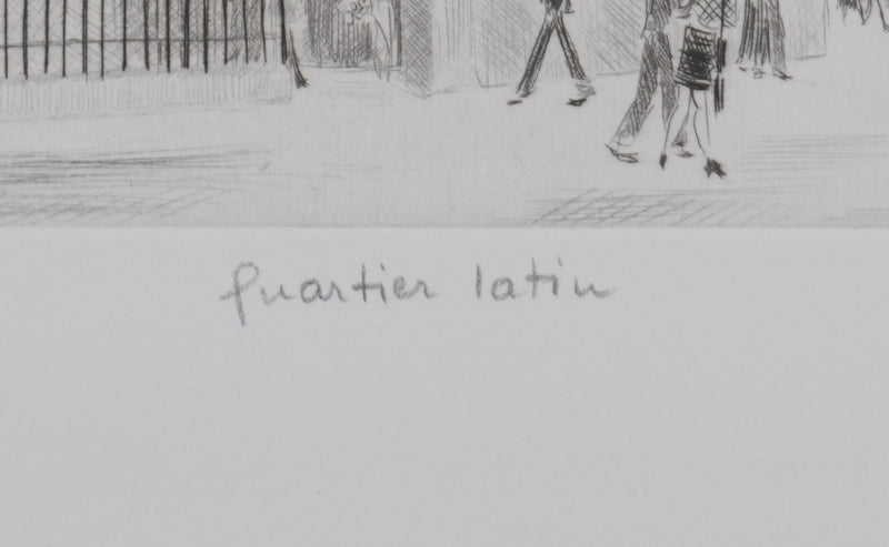Camille COMBE : Quartier latin, Gravure originale signée