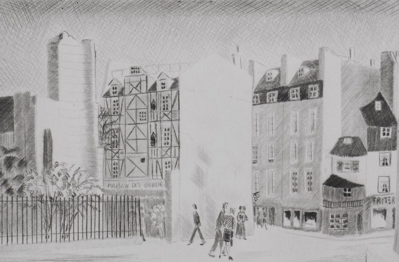 Camille COMBE : Quartier latin, Gravure originale signée