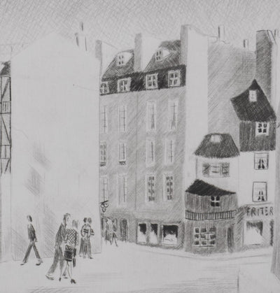 Camille COMBE : Quartier latin, Gravure originale signée