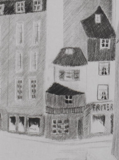 Camille COMBE : Quartier latin, Gravure originale signée