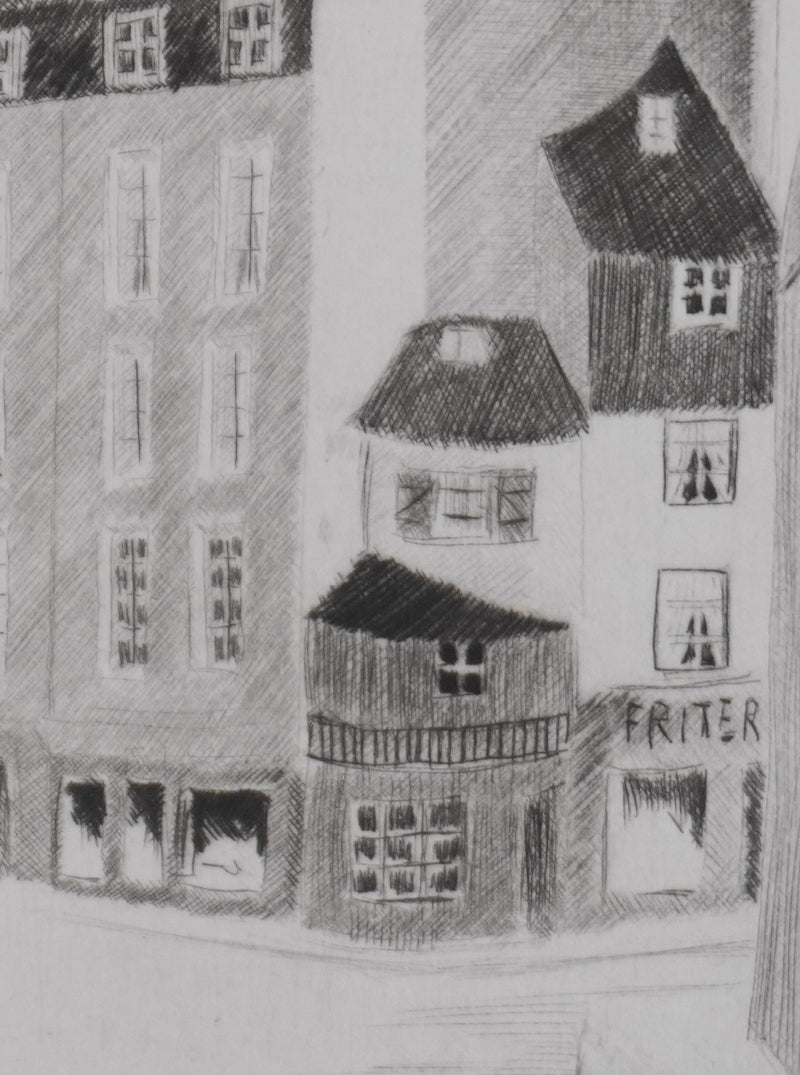 Camille COMBE : Quartier latin, Gravure originale signée