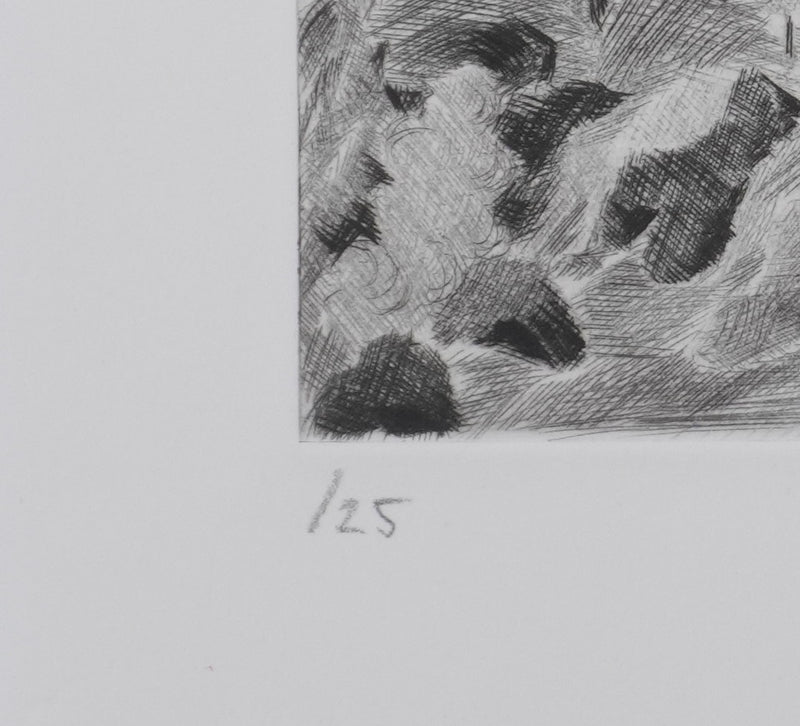 Camille COMBE : Au loin, Polignac, Gravure originale signée