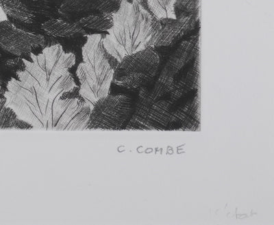Camille COMBE : Au loin, Polignac, Gravure originale signée
