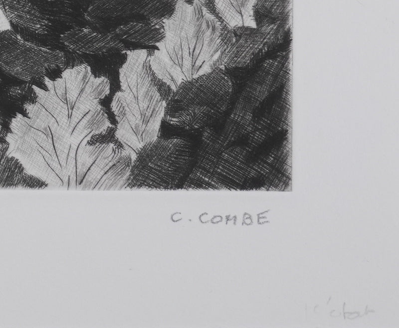 Camille COMBE : Au loin, Polignac, Gravure originale signée