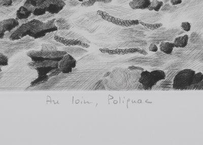 Camille COMBE : Au loin, Polignac, Gravure originale signée