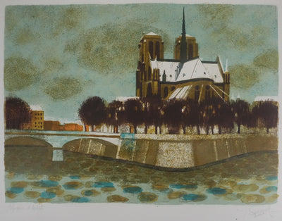 Yves GANNE : La flèche de Notre-Dame de Paris, Lithographie originale signée
