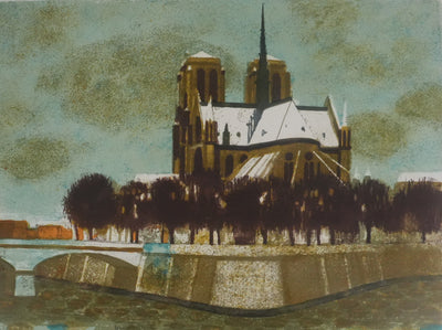 Yves GANNE : La flèche de Notre-Dame de Paris, Lithographie originale signée