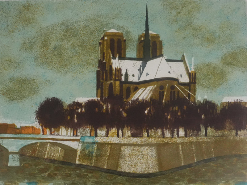 Yves GANNE : La flèche de Notre-Dame de Paris, Lithographie originale signée