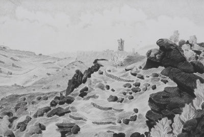 Camille COMBE : Au loin, Polignac, Gravure originale signée