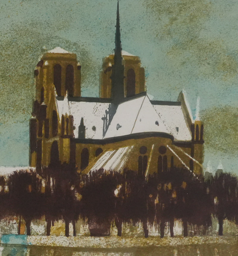 Yves GANNE : La flèche de Notre-Dame de Paris, Lithographie originale signée