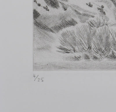 Camille COMBE : Les Alpilles, Gravure originale signée