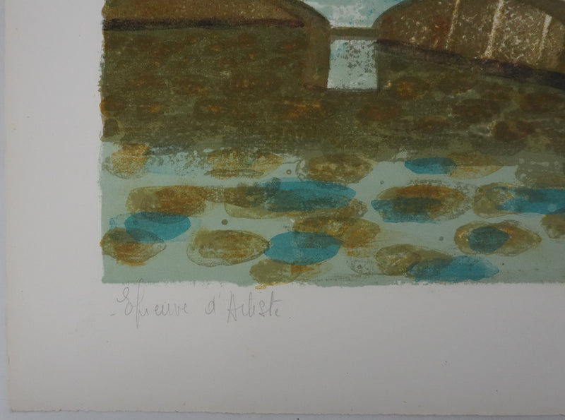 Yves GANNE : La flèche de Notre-Dame de Paris, Lithographie originale signée