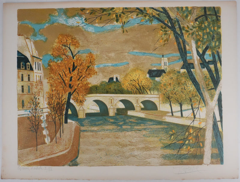 Yves GANNE : Sur les quais de Paris, Lithographie originale signée