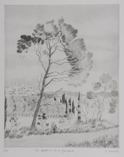 Camille COMBE : Les senteurs de la garrigue, Gravure originale signée