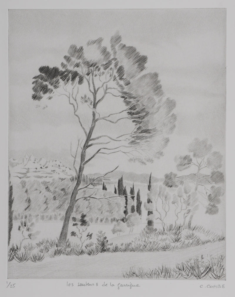 Camille COMBE : Les senteurs de la garrigue, Gravure originale signée