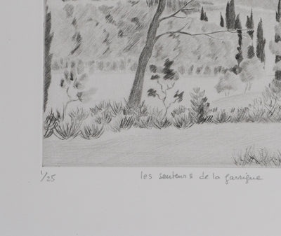 Camille COMBE : Les senteurs de la garrigue, Gravure originale signée