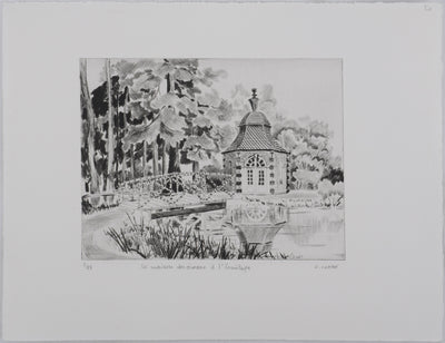 Camille COMBE : La maison des oiseaux à l'Ermitage, Gravure originale signée