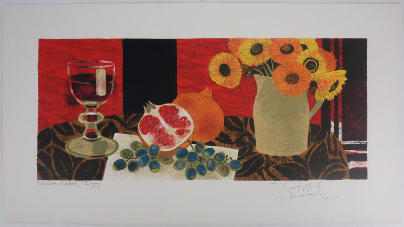 Yves GANNE : Nature morte aux grenades, Lithographie originale signée