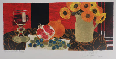 Yves GANNE : Nature morte aux grenades, Lithographie originale signée