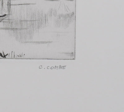 Camille COMBE : La maison des oiseaux à l'Ermitage, Gravure originale signée