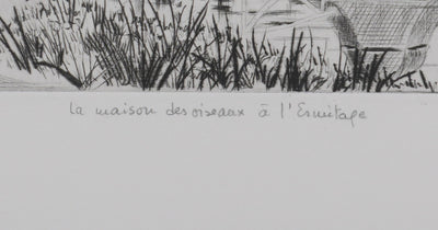 Camille COMBE : La maison des oiseaux à l'Ermitage, Gravure originale signée
