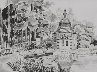 Camille COMBE : La maison des oiseaux à l'Ermitage, Gravure originale signée