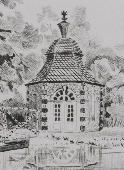 Camille COMBE : La maison des oiseaux à l'Ermitage, Gravure originale signée