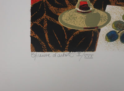 Yves GANNE : Nature morte aux grenades, Lithographie originale signée