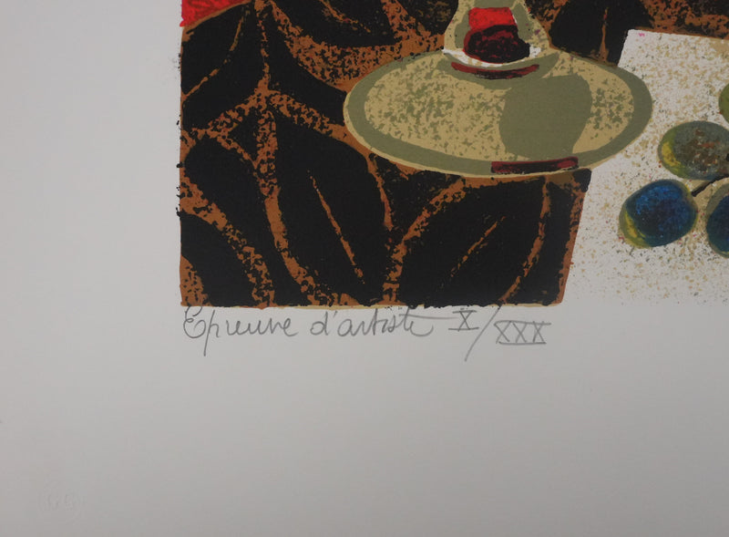 Yves GANNE : Nature morte aux grenades, Lithographie originale signée