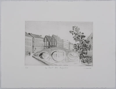 Camille COMBE : Le pont des Augustins, Gravure originale signée