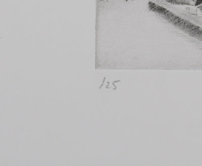 Camille COMBE : Le pont des Augustins, Gravure originale signée