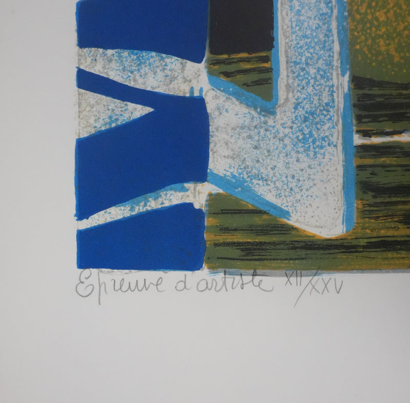 Yves GANNE : Bouquet de fleurs au bord de mer, Lithographie originale signée