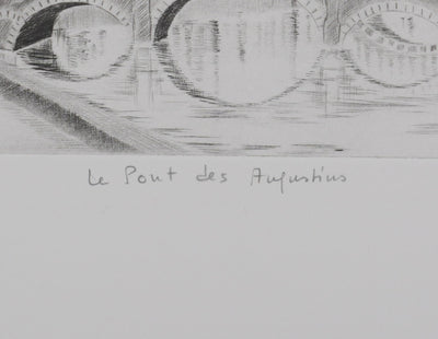 Camille COMBE : Le pont des Augustins, Gravure originale signée
