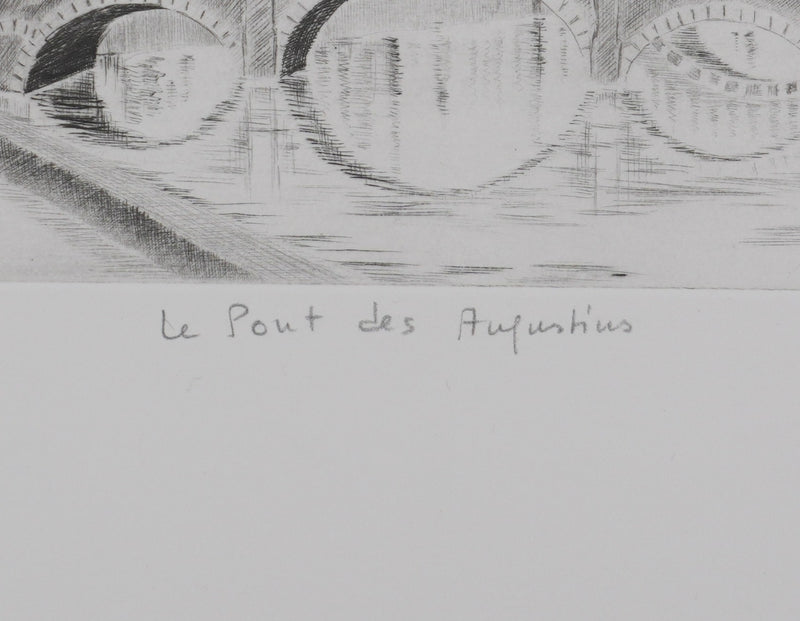 Camille COMBE : Le pont des Augustins, Gravure originale signée