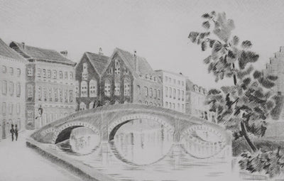 Camille COMBE : Le pont des Augustins, Gravure originale signée